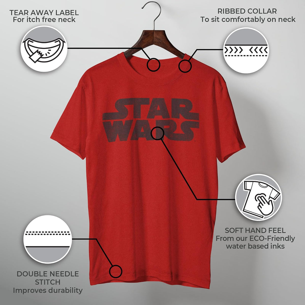 STAR WARS - Playera de Manga Corta con Logotipo más Simple para Hombre