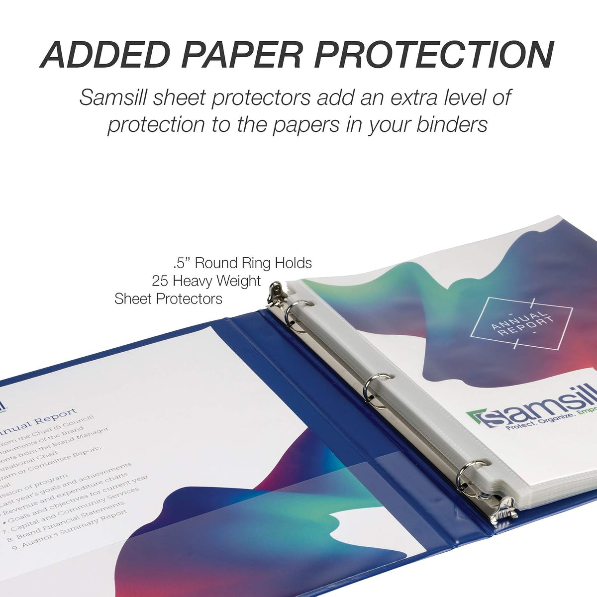 Samsill - Carpeta duradera de 0.5 pulgadas, fabricada en los Estados Unidos, carpeta de anillo redondo personalizable con visión clara, azul, paquete de 8 (MP88412)