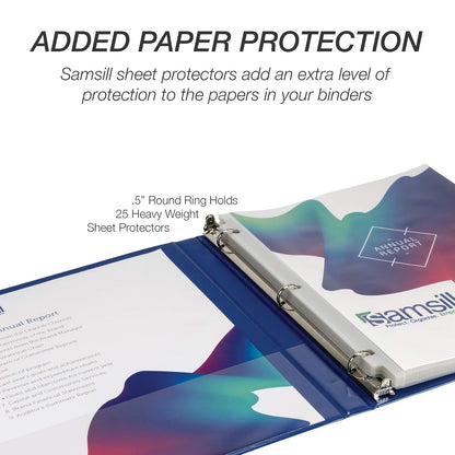 Samsill - Carpeta duradera de 0.5 pulgadas, fabricada en los Estados Unidos, carpeta de anillo redondo personalizable con visión clara, azul, paquete de 8 (MP88412)