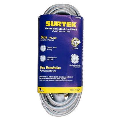 Surtek 136053 Extensión Eléctrica Plana Aterrizada, 5 m