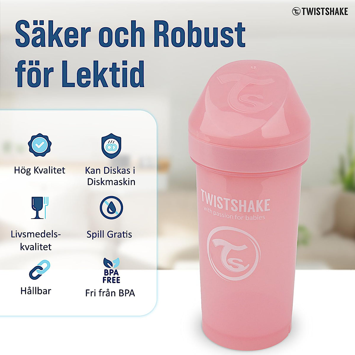 Twistshake Kid Cup Vaso de Aprendizaje para Beber con Antiderrame Boquilla y Mezclador de Frutas 360 ml, Taza de Entrenamiento para Sorber para Bebés, Sin BPA, 12+ Meses | Rosa