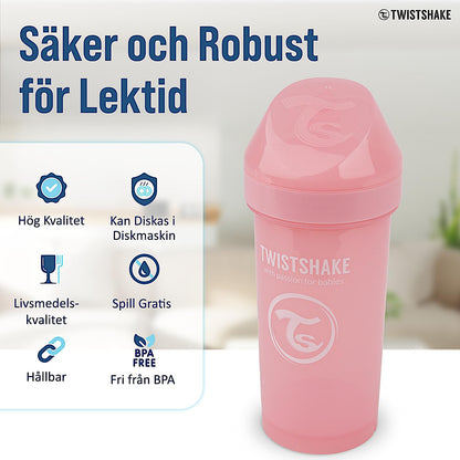 Twistshake Kid Cup Vaso de Aprendizaje para Beber con Antiderrame Boquilla y Mezclador de Frutas 360 ml, Taza de Entrenamiento para Sorber para Bebés, Sin BPA, 12+ Meses | Rosa