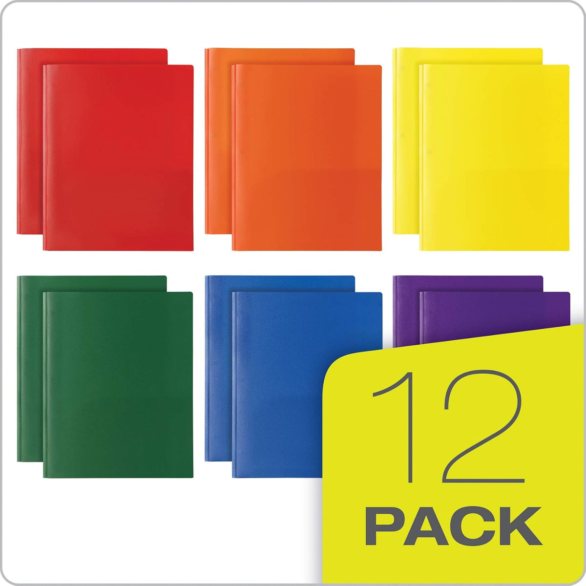 Oxford - Carpetas de 2 bolsillos con sujetadores, carpetas de plástico resistentes, tamaño carta, Asstd. Colores (azul, verde, amarillo, naranja, rojo, morado, paquete de 12 unidades (13188)