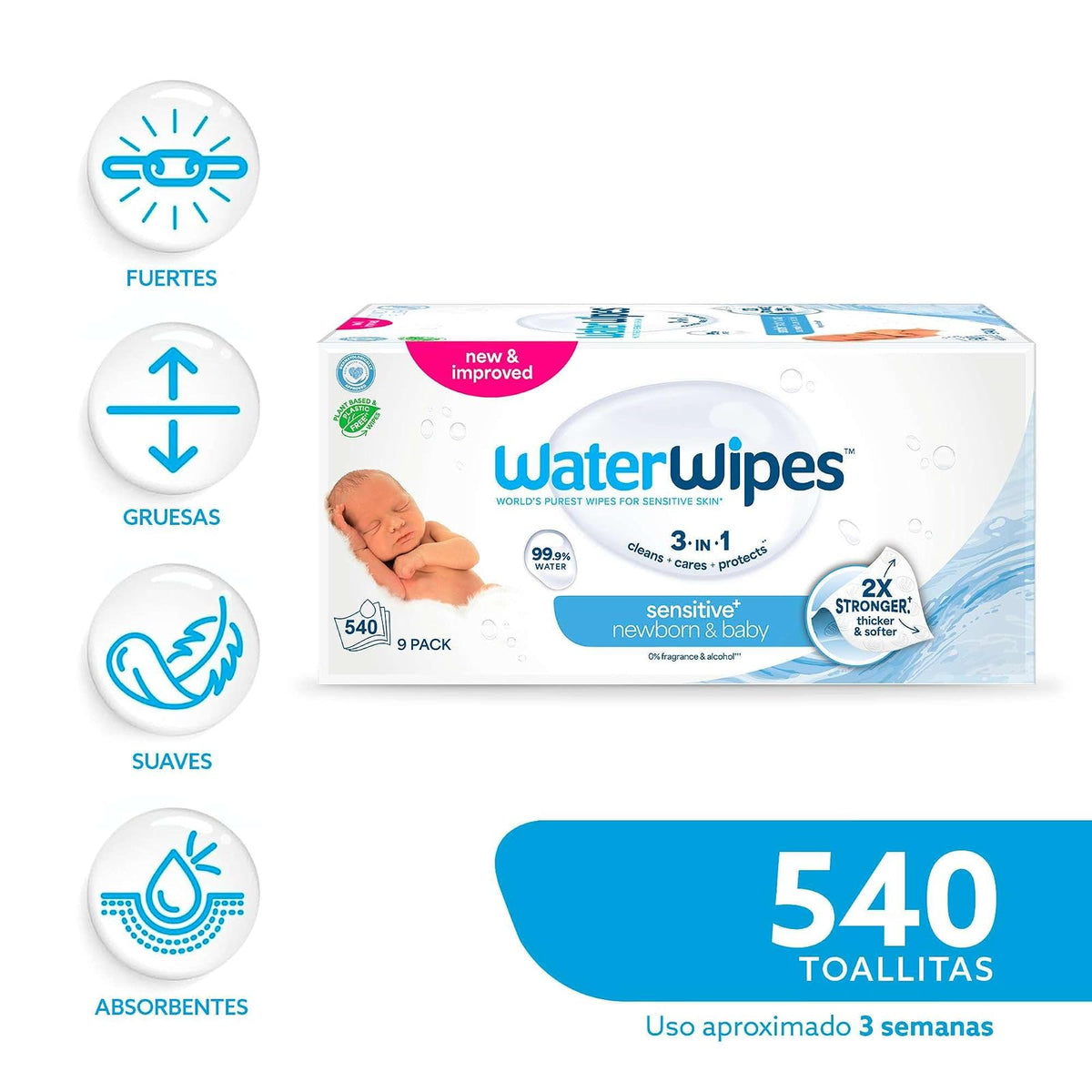 WATERWIPES, Toallitas Húmedas Originales para Bebés, Limpieza y Comodidad, Hipoalergénicas, 9 Paquetes Incluidos