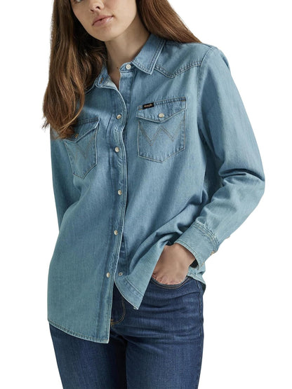 Wrangler Camisa de Mezclilla con Cierre a presión Camisa abotonadaMujer