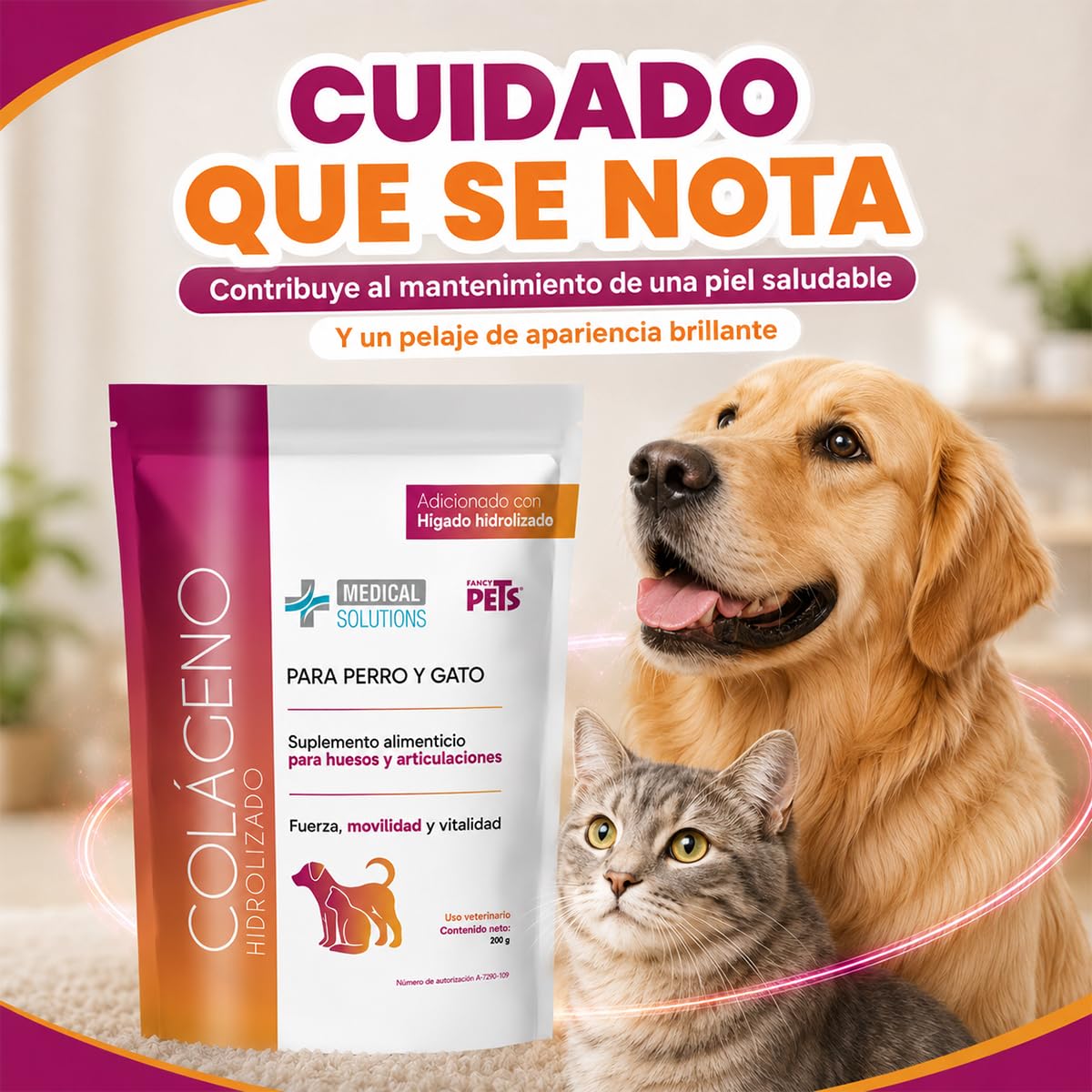 Fancy Pets Medical Solutions Colágeno Hidrolizado para Perros y Gatos - Suplemento para Articulaciones, Huesos y Piel Saludable, 200 g