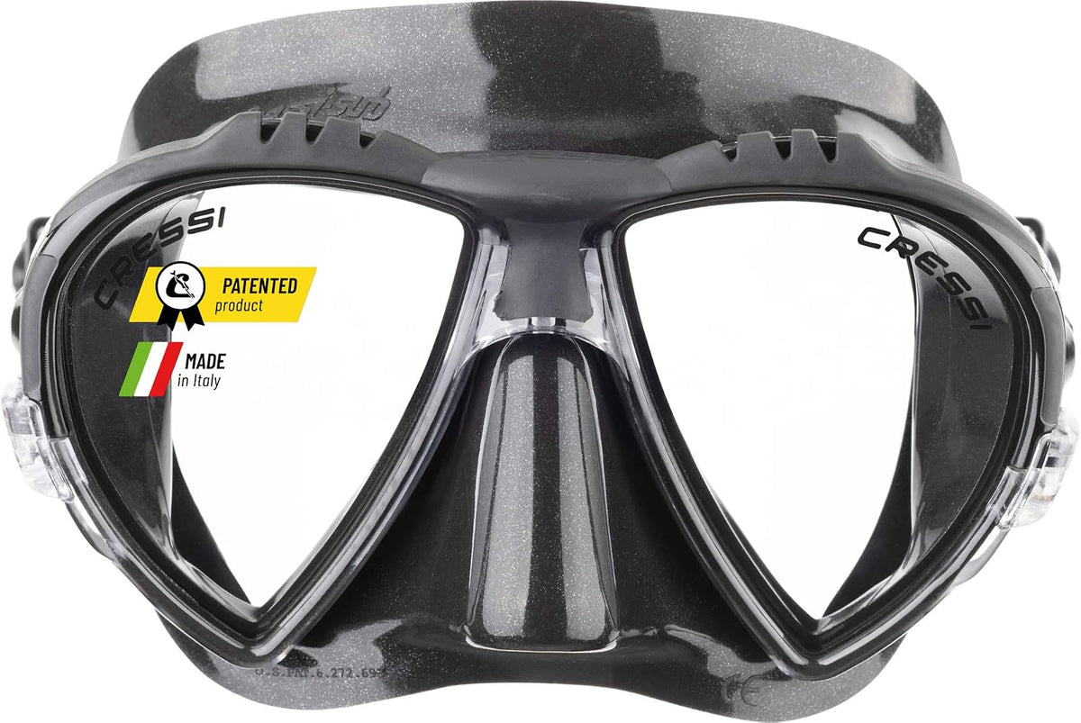 Cressi Colección Italian Boutique – Máscara de Buceo sin Marco de Lente de Vidrio Templado – Protector de Salpicaduras – Set de esnórquel seco