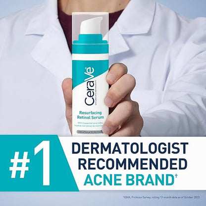 CeraVe - Sérum de retinol para marcas posteriores al acné y textura de la piel | Sérum facial refinador, rejuvenecedor e iluminador de poros con retinol | 1 onza