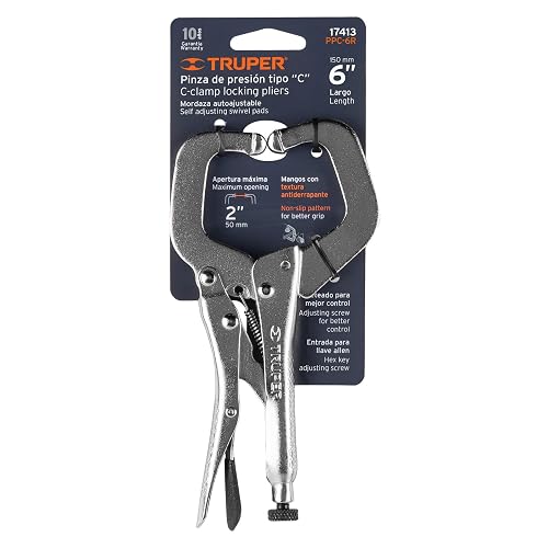 Truper PPC-6R, Pinza de presión tipo "C" de 6", con mordaza autoajustable