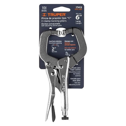 Truper PPC-6R, Pinza de presión tipo "C" de 6", con mordaza autoajustable