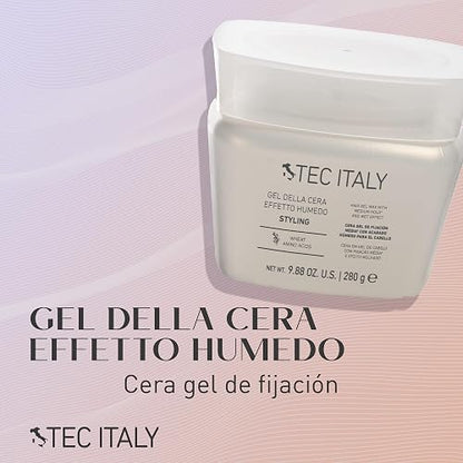 TEC ITALY Gel Della Cera Efecto Húmedo 280 g – Gel Fijación Media Cabello, Acabado Húmedo, Estiliza y Acondiciona, Para Todo Tipo de Cabello, Con Aminoácidos