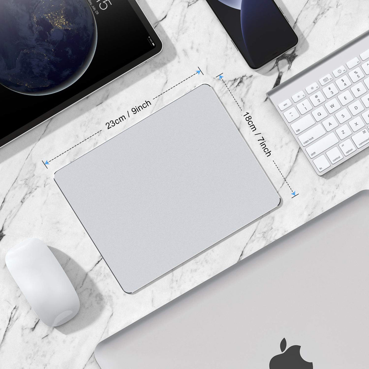 JEDIA Mouse Pad, Silver Hard Metal Aluminum Mouse Pad, Premium Dual-Side Waterproof Fast and Accurate Control Mousepad for Office, Home and Gaming, Small Size, 9"×7"