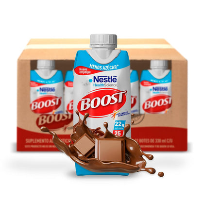 Boost Menos Azúcar Suplemento Alimenticio Líquido, Caja de 12 - Chocolate
