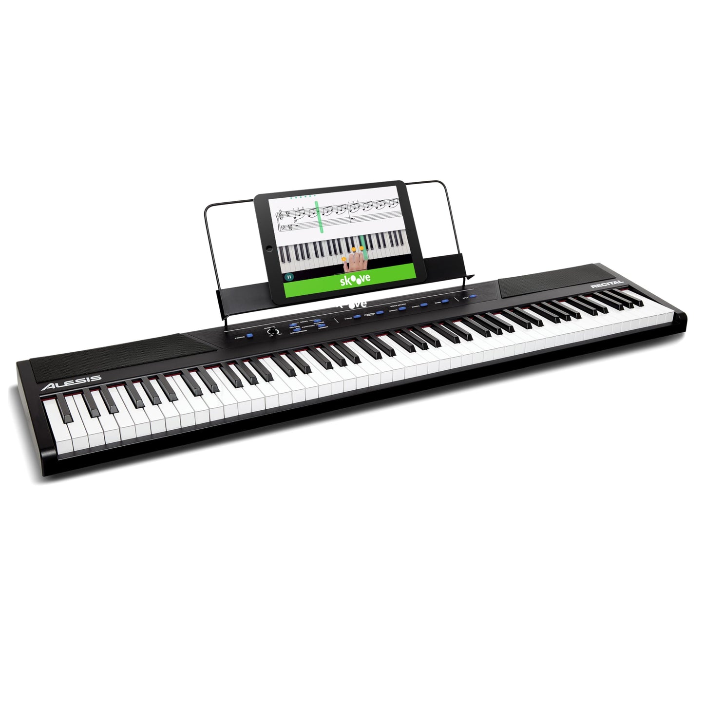 Alesis Recital - Piano Eléctrico digital con teclado de 88 Teclas Semi-contrapesadas full size, altavoces integrados y 5 voces premium