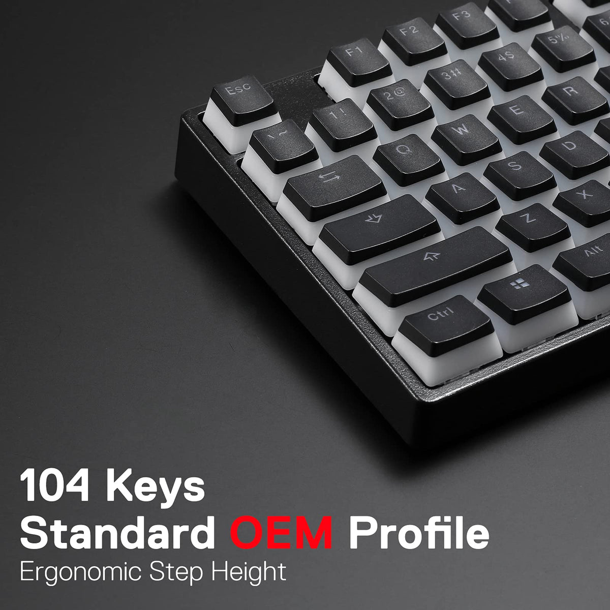 Redragon A130 - Teclas de pudín Negro, Juego de 104 Teclas estándar Doble PBT con Capa translúcida para Teclado mecánico, Perfil OEM, diseño ANSI en inglés (EE. UU.)