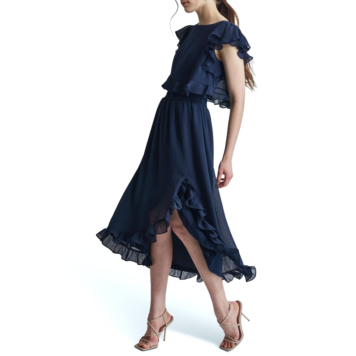 DKNY Mock Neck Ruffled Dress Vestido Mujer