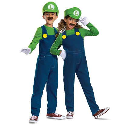 Disfraz de Luigi para niños, disfraz oficial de Super Mario Bros y accesorios para niños, tamaño (4-6)