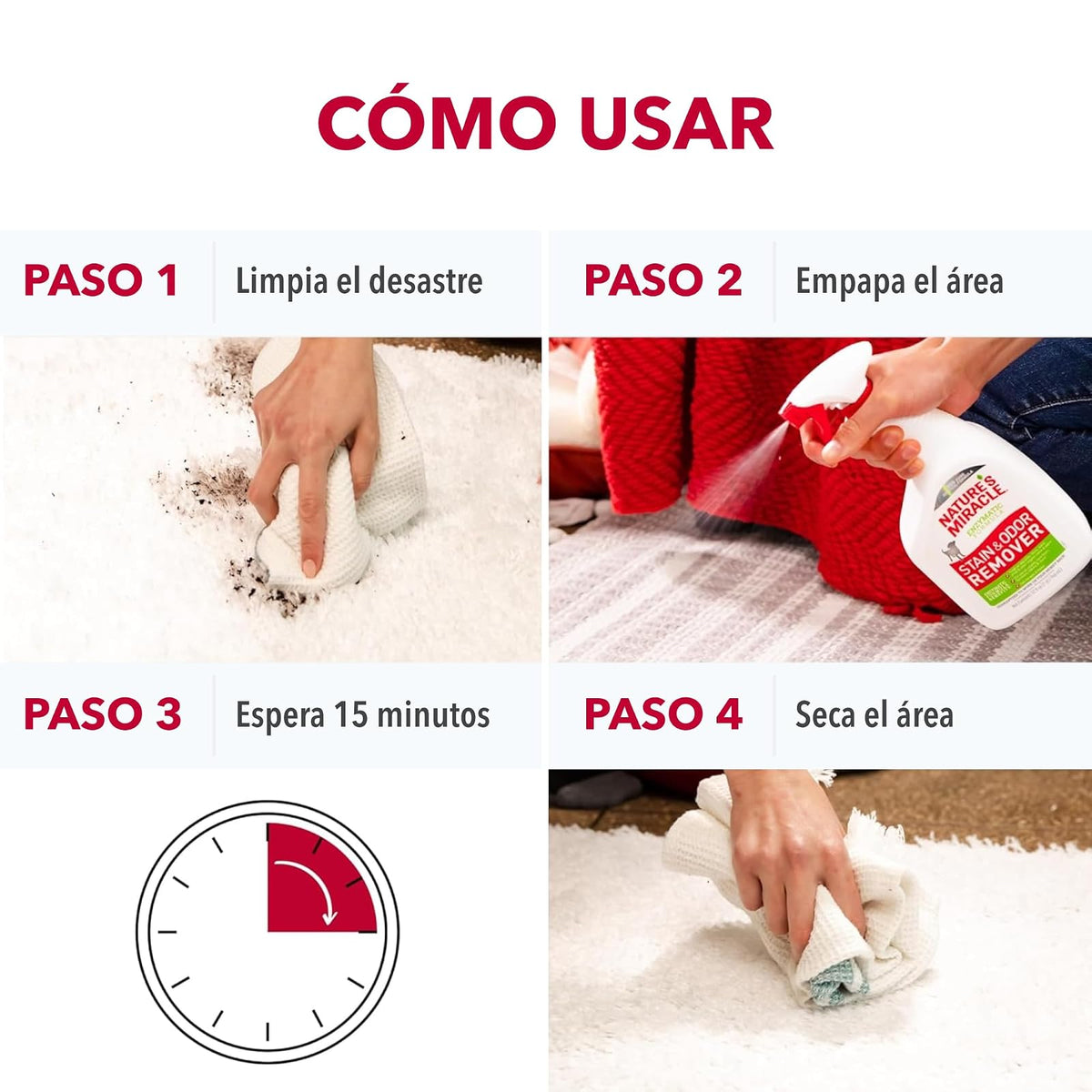 Nature's Miracle - Removedor de manchas y olores para perros, spray enzimático - 946ml - Para orina y otros desechos en alfombras, pisos, muebles y más