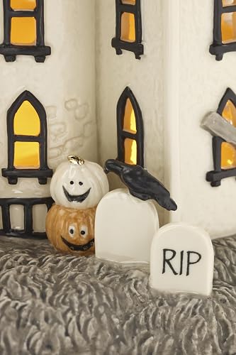 Lenox Figura clásico de Halloween Light-Up Manor | Casa embrujada de porcelana, 21 cm de altura, requiere 3 pilas AAA, no incluidas