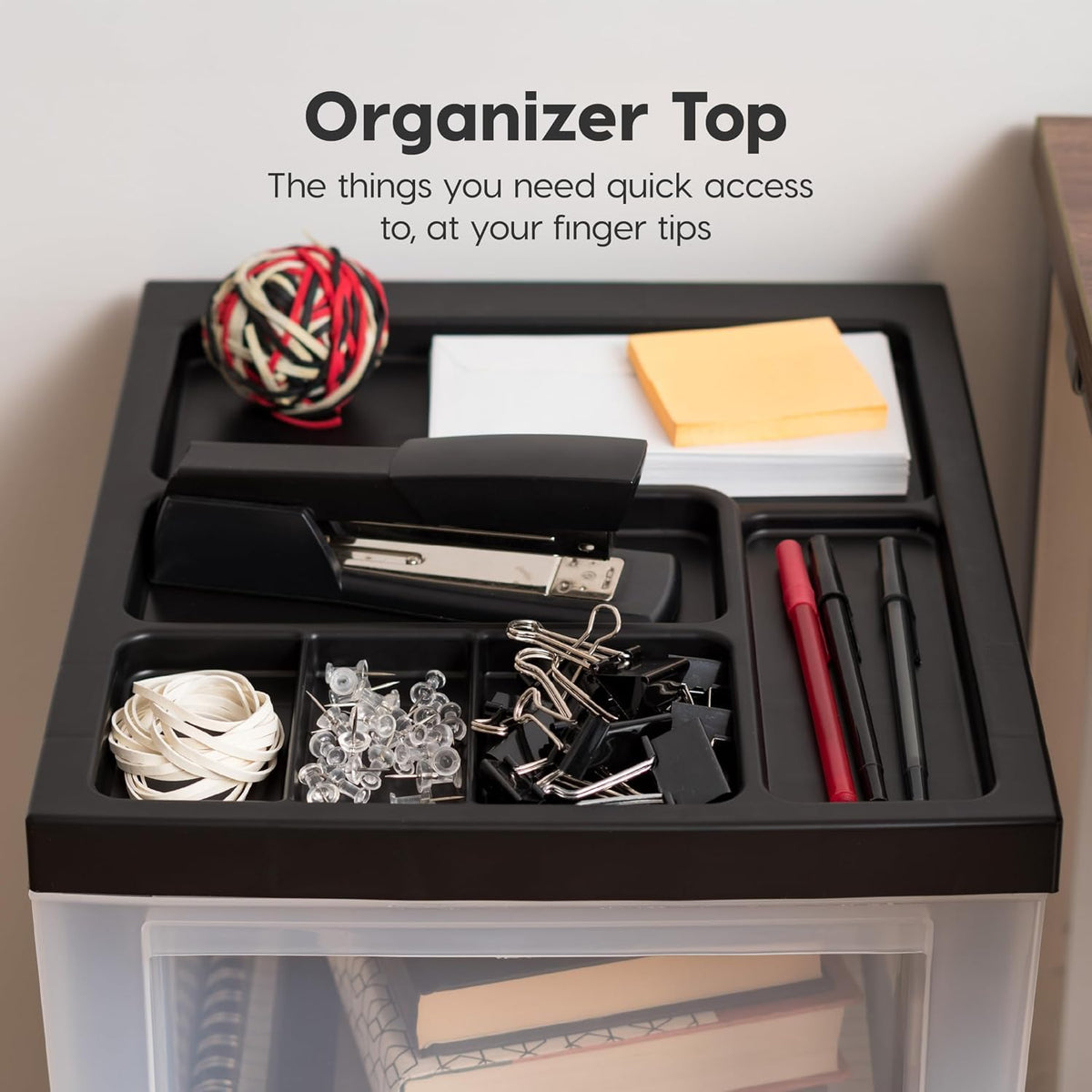 IRIS USA Carrito Organizador con Ruedas de 3 Cajones, Negro/Transparente | Organiza manualidades, artículos de oficina, salón y accesorios con cajones de fácil acceso para uso diario