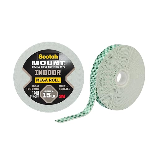 SCOTCH-MOUNT 3M Cinta Doble Cara Permanente Uso Interior Megarollo | Mide 19 mm x 8.9 m, Soporta hasta 6.8 kg, Adhesivo industrial, Fijación superior, Funciona en diversas superficies y acabados