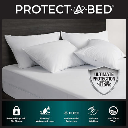 Protect-A-Bed AllerZip - Protectores de Almohada estándar de 20 x 26 Pulgadas (Juego de 2), a Prueba de chinches y ácaros, Fundas de Almohada sin Ruido y Resistentes al Olor, 100% Impermeables