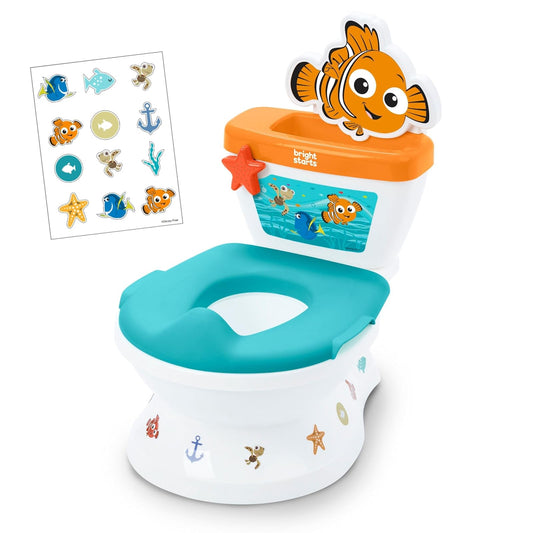 Bright Starts Baño Entrenador Bacinica 2 en 1 Buscando a Nemo, con sonidos de descarga realistas, alegrías y música, asiento extraíble con protector contra salpicaduras Unisex, a partir de 18 meses