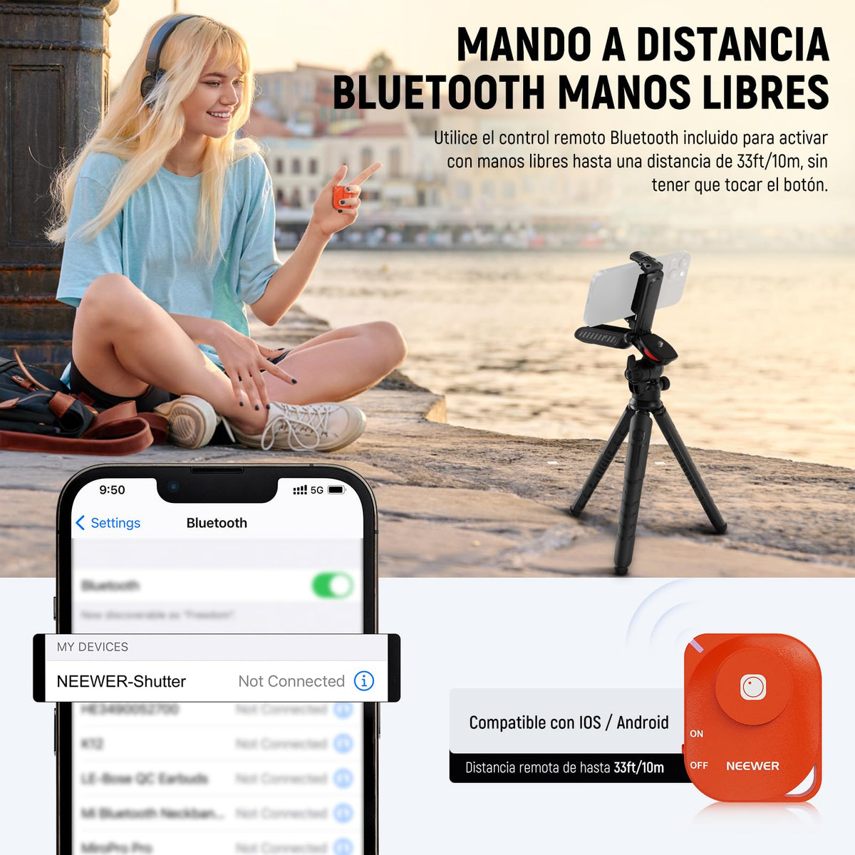 NEEWER - Mini trípode Flexible para iPhone y cámara con Mando a Distancia/asa/Soporte para teléfono/Adaptador de cámara de acción, trípode portátil de computadora de Bolsillo para Viajes y vlogging