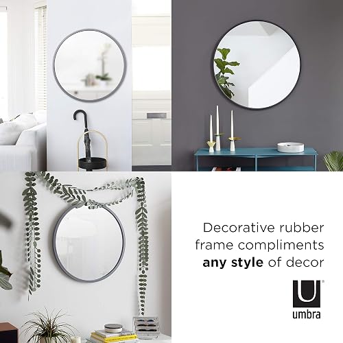 Umbra Hub Espejo de Pared Redondo con Marco de Hule para Baño, Recámara o Sala, 46cm, Negro