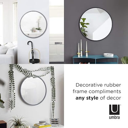 Umbra Hub Espejo de Pared Redondo con Marco de Hule para Baño, Recámara o Sala, 46cm, Negro