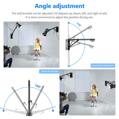 NEEWER Wall Mounting Triangle Boom Arm para Luz de Anillo & Fotografia Gear | Para Monolight, Softbox, Reflector, Sombrilla, y Strobe Luz, Support 180 Degree Rotation, Max Length 4.3 Ft/130cm (Negro)