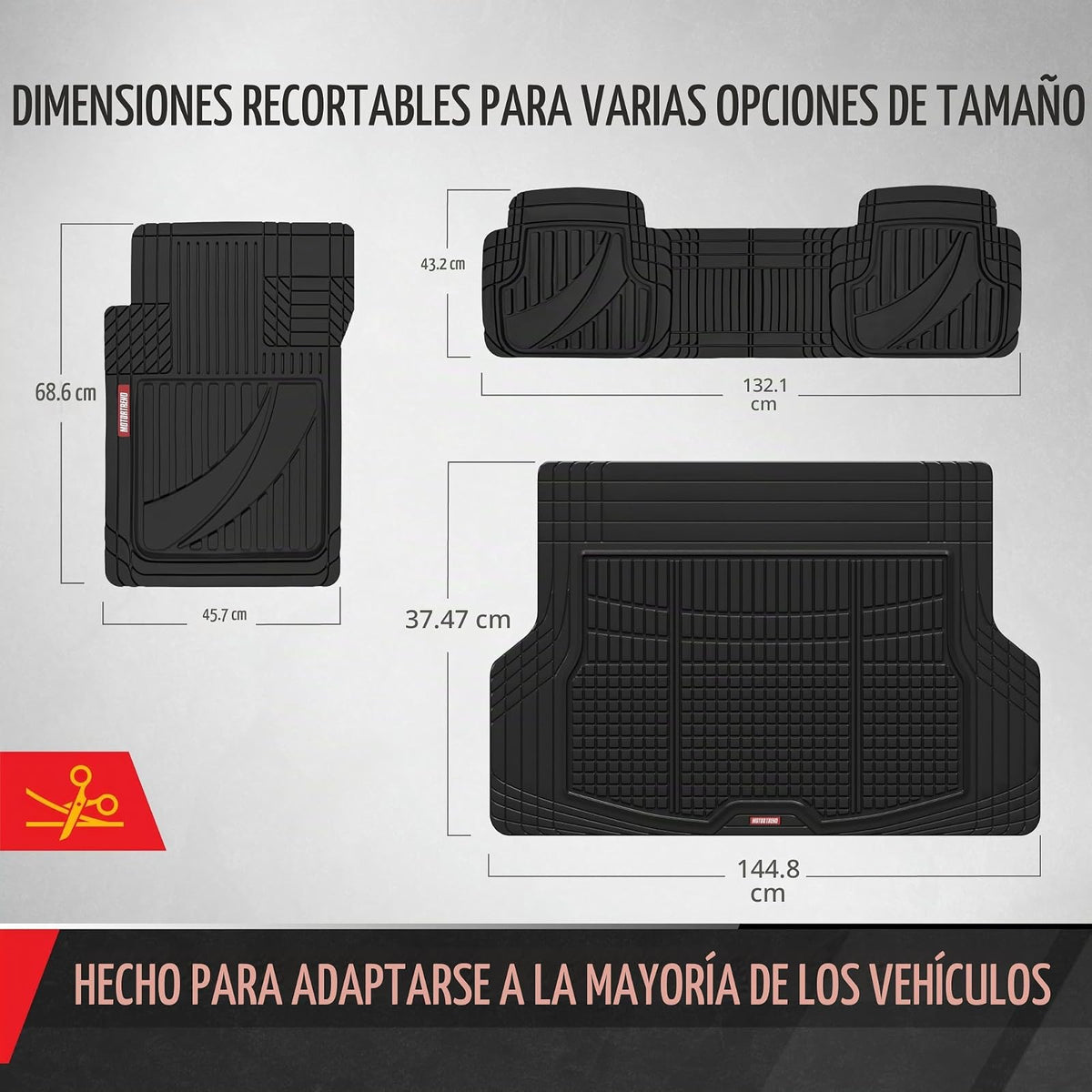 Motor Trend FlexTough - Juego Completo de Alfombrillas de Goma Negras avanzadas con Forro de Carga, Borde Combinado Delantero y Trasero para Adaptarse a Automóviles, Furgonetas, SUV, Todo Tipo de Clima