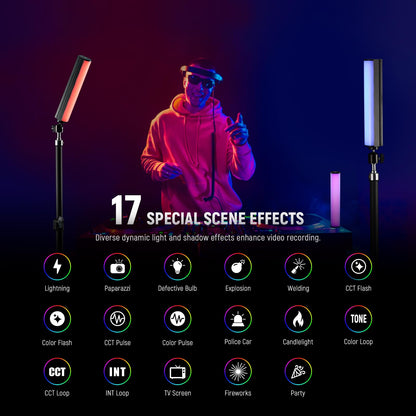NEEWER RGB Varita de Luz, Fotografía Magnética Manual Youtube TikTok Vlog Video Light Stick Barra Luz Tubo Luz LED 2500K-8500K Regulable a Todo Color CRI95 2550mAh Batería 17 Escenas, 1 Paquete,TL20C