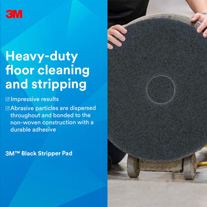 3M 7200 Almohadilla para limpieza de suelos, color negro (caja de 5), Negro, 43 cm
