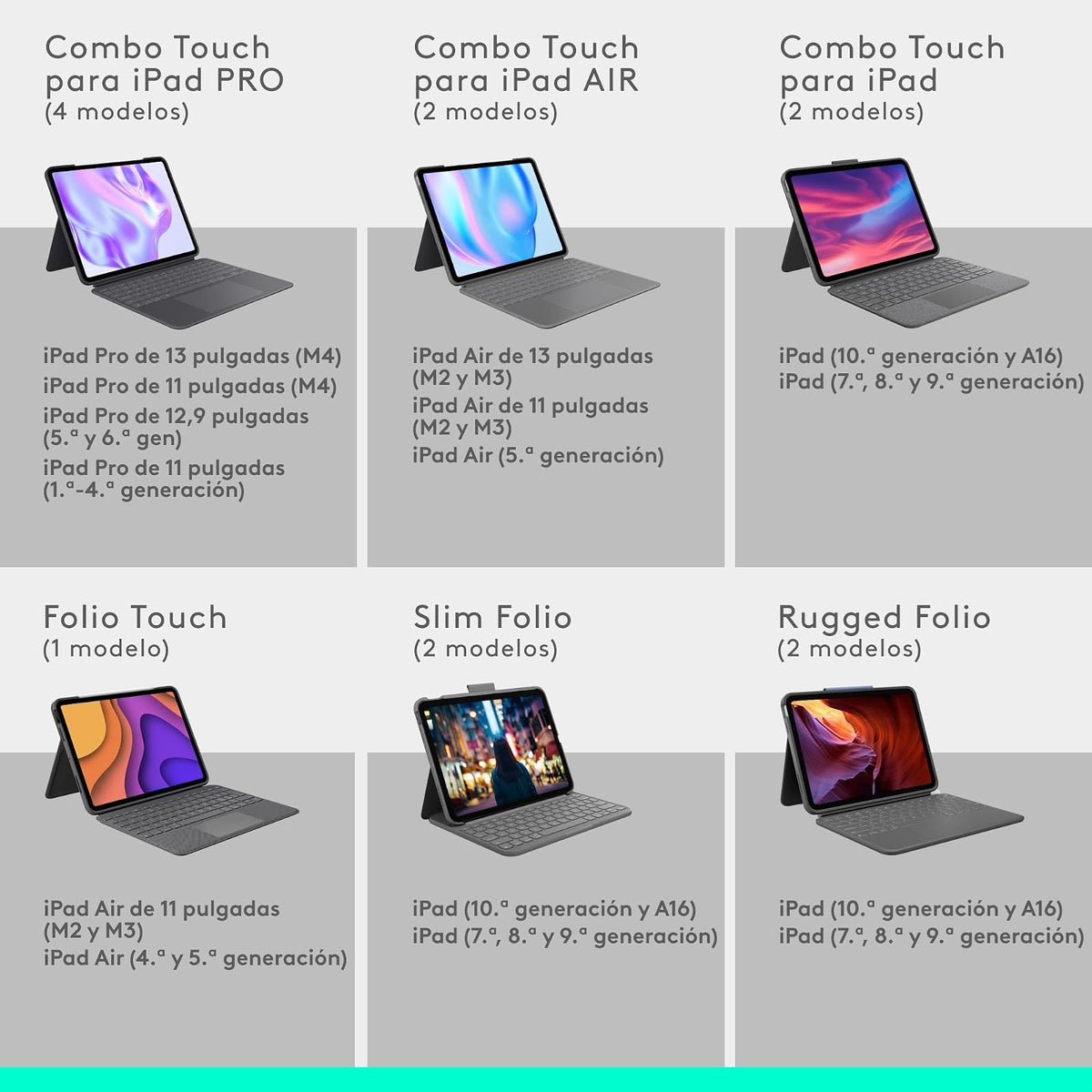 Logitech Combo Touch, Funda con Teclado, iPad Air 13 Pulgadas (M2)(2024) - Teclado retroiluminado extraíble con Soporte abatible, Escritura cómoda, Modo Multiuso - Oxford Grey