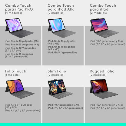 Logitech Combo Touch, Funda con Teclado, iPad Air 13 Pulgadas (M2)(2024) - Teclado retroiluminado extraíble con Soporte abatible, Escritura cómoda, Modo Multiuso - Oxford Grey