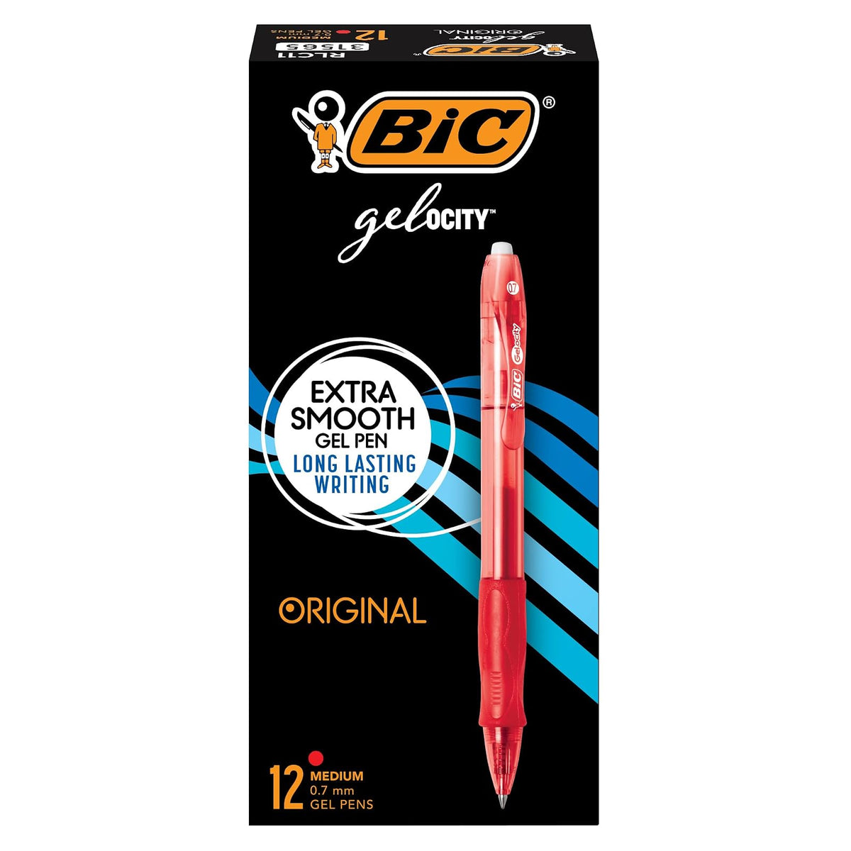 BIC Velocity Bolígrafo de Gel Retráctil, Punta Media 0.7 mm, Caja con 12 - 12-Count - Rojo