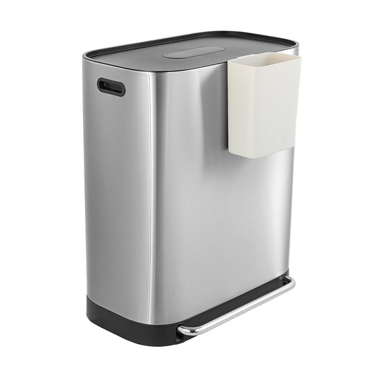 happimess HPM1014A Beni - Papelera de reciclaje de cocina de 16 galones, doble cubeta para el hogar, recámara, baño, sala de estar, habitación de invitados, oficina, cocina, cromo