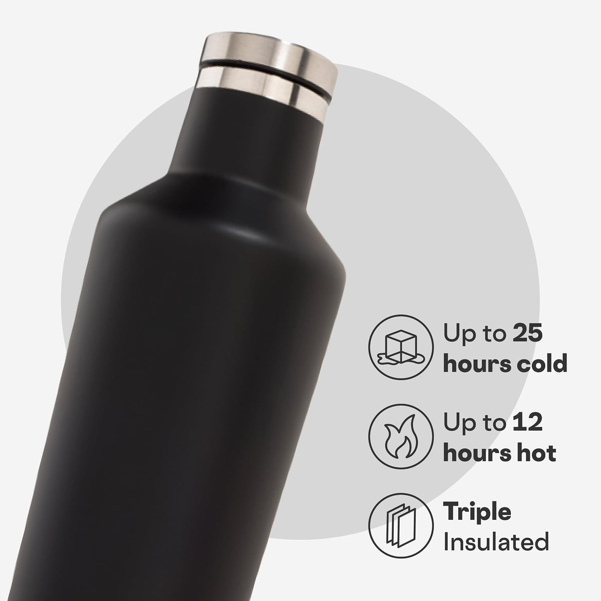 CORKCICLE | Vinnebago Botella o Vaso | 750 ml (25 oz) | Termo de Acero Inoxidable | Aislamiento Triple Capa | Mantiene Frío por Horas | Negro Mate