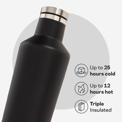 CORKCICLE | Vinnebago Botella o Vaso | 750 ml (25 oz) | Termo de Acero Inoxidable | Aislamiento Triple Capa | Mantiene Frío por Horas | Negro Mate