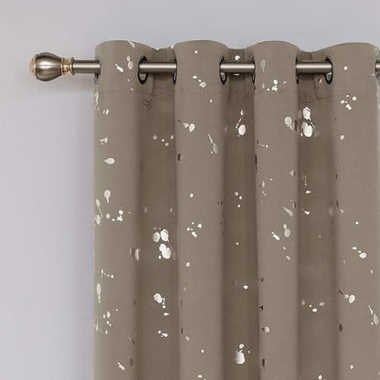 Deconovo - Cortinas Opacas con Aislamiento térmico y Ojales en la Parte Superior con Bloqueo de luz para recámara, 52 x 63 Pulgadas, Color Gris Pardo/Plateado