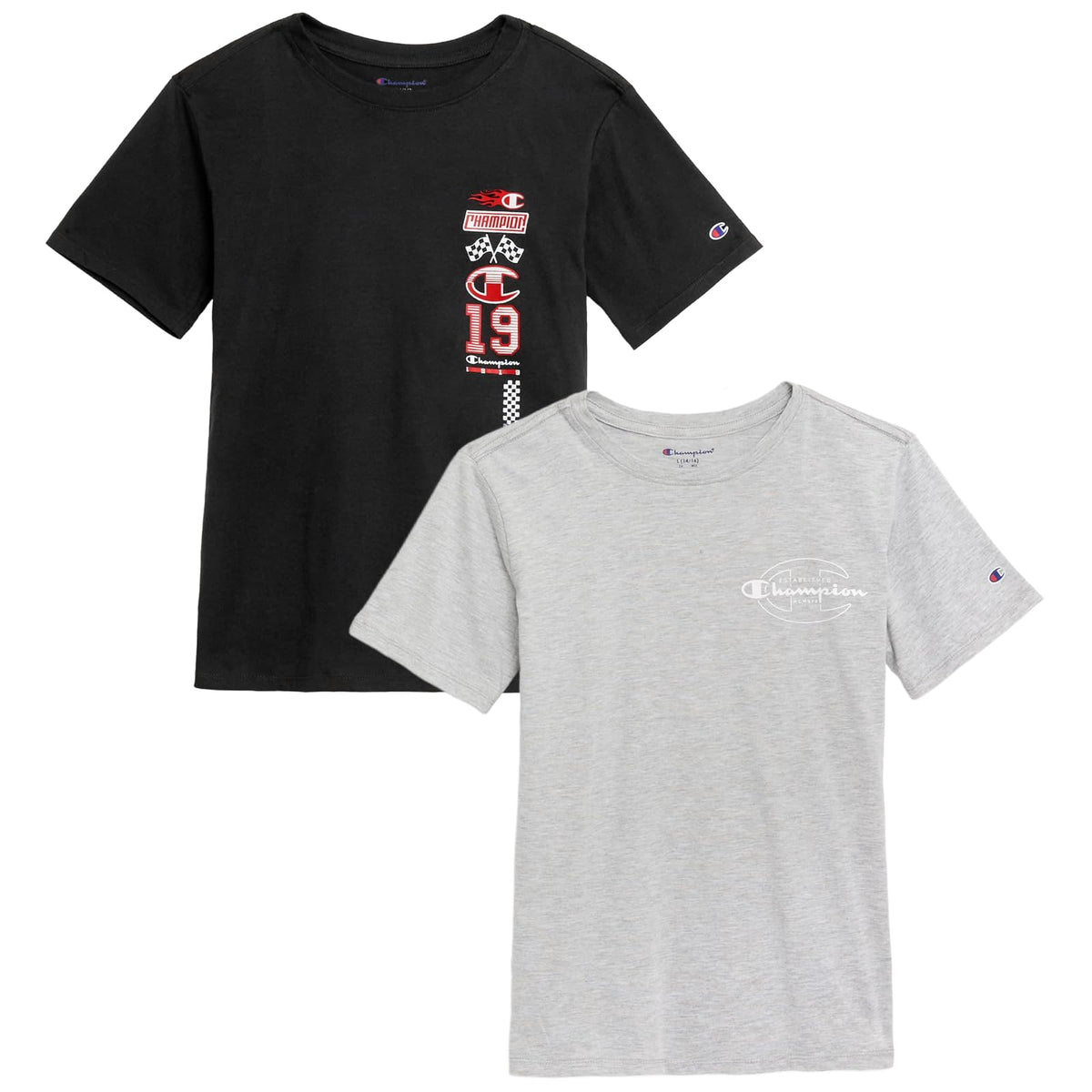Champion - Playera de Manga Corta para niños, Paquete de 2 - XL - Negro-gris jaspeado