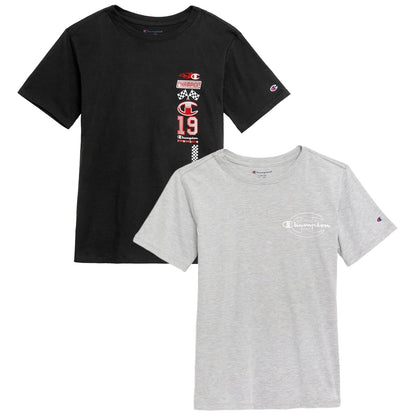 Champion - Playera de Manga Corta para niños, Paquete de 2 - XL - Negro-gris jaspeado