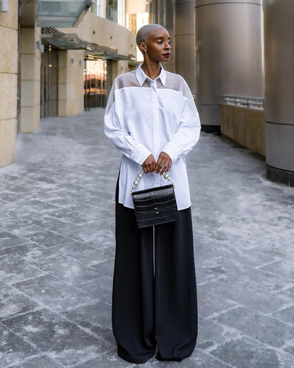 The Drop @signedblake - Camisa blanca con botones y canesú de organza, XXG, talla grande