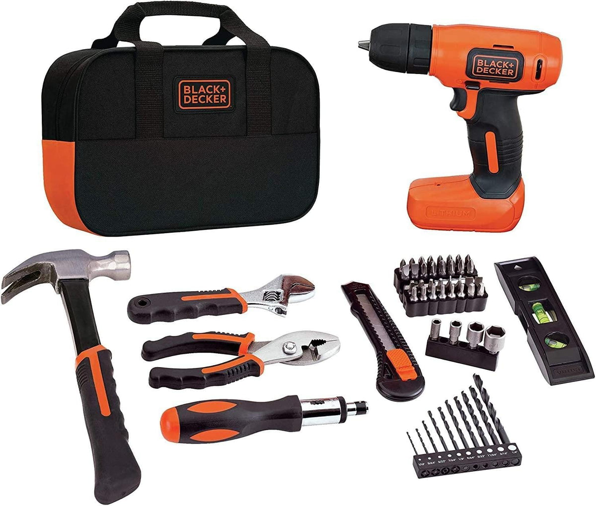 BLACK+DECKER Taladro Atornillador Inalámbrico 3/8" 8V, 54 Piezas, LD008KA | Taladro Atornillador Inalámbrico 3/8” (10mm), 8V, Incluye 54 Accesorios, Bolsa para Herramientas