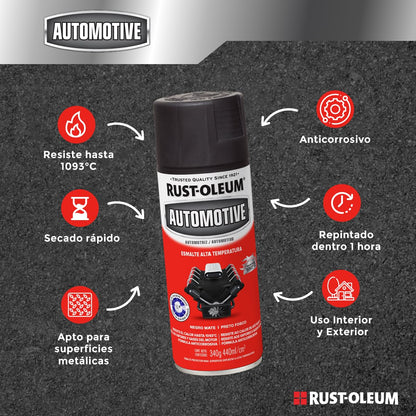 Rust-Oleum Esmalte Aerosol Automotive Alta Temperatura Negro Mate 340 g