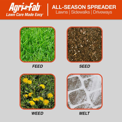 Agri-Fab 45-0614 122 Libras. Esparcidor de transmisión Push Lawn & Garden para Semillas, Fertilizantes, Sal, derretimiento de Hielo; Caminar detrás con Palanca de Control de Flujo fácil de Usar