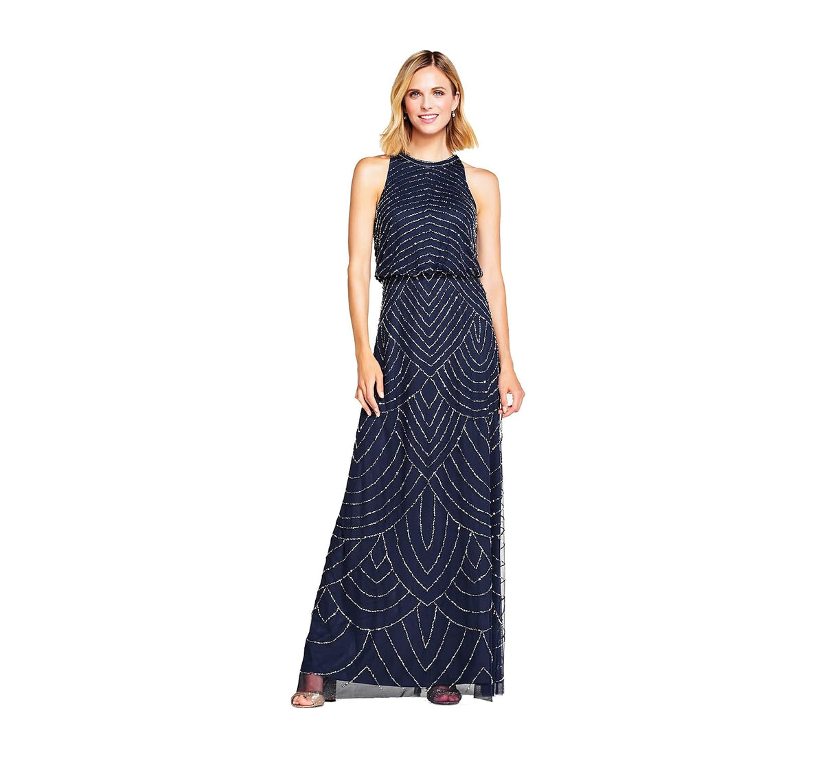 Adrianna Papell Vestido Halter con Abalorios para Ocasión Especial - marino - 14
