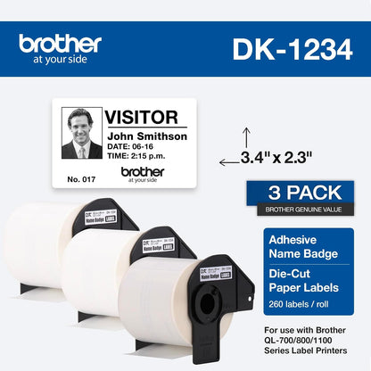 Brother DK-12343PK - Etiquetas de papel troqueladas, 60 mm x 86 mm, 260 etiquetas por rollo, (3) rollos por caja
