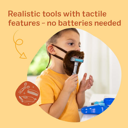 Melissa & Doug - Set de Juego de Barbería - Set de 16 Piezas con Barba, navajas y Productos de Cuidado de Juego, para Juego de Roles Realista y Creativo, para niños a Partir de 3 años